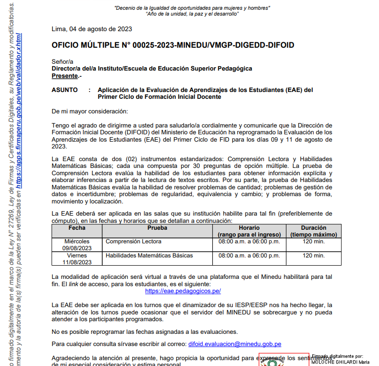 OFICIO MÚLTIPLE N° 00025-2023-MINEDU/VMGP-DIGEDD-DIFOID