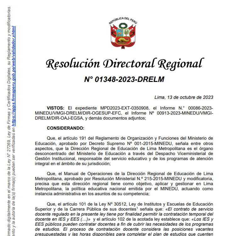 RDR N° 1348-2023 APROBAR convocatoria y cronograma concurso público -IESPP. MANUEL GONZÁLEZ PRADA