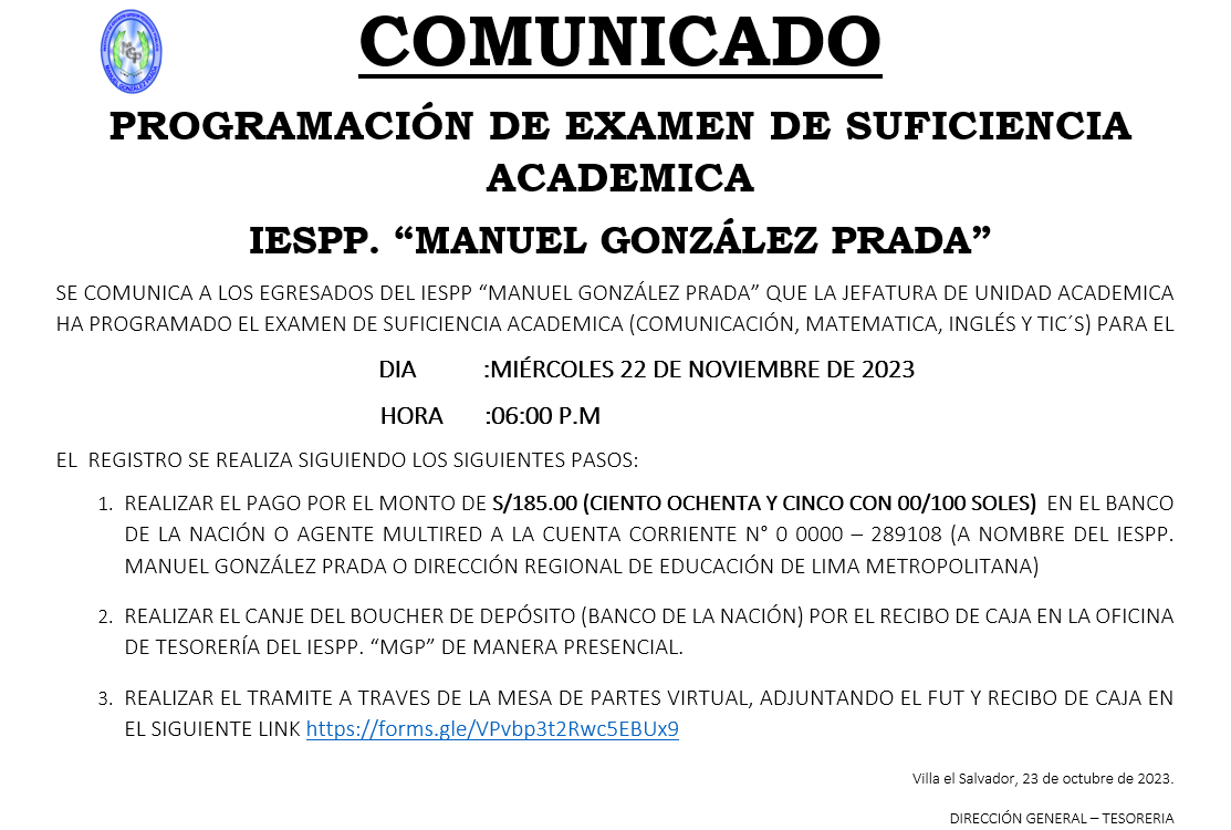 Comunicado Examen Suficiencia Noviembre