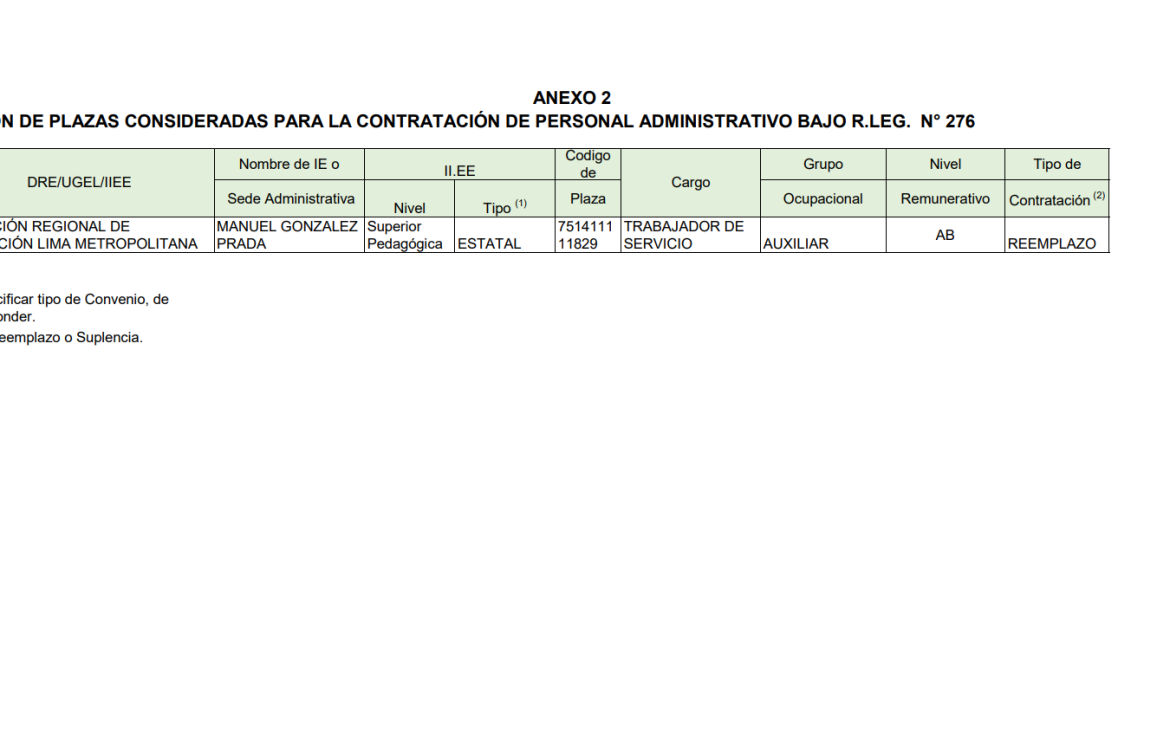 PLAZA PROCESO CONVOCATORIA REGIMEN 276 PUBLICAR – MGP