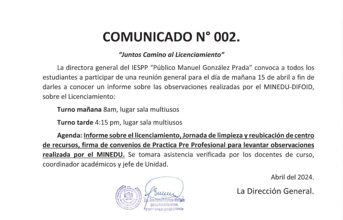 COMUNICADO N° 002