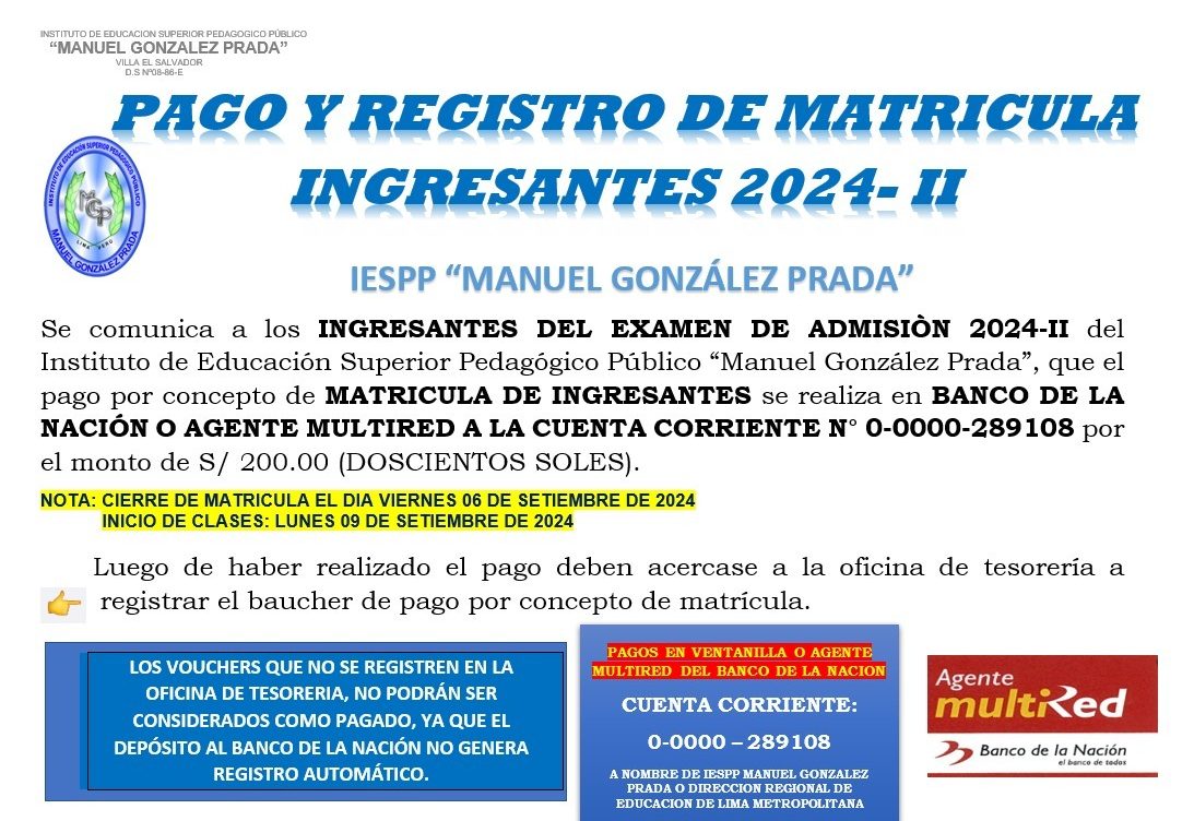 PAGO Y REGISTRO DE MATRICULA INGRESANTES 2024-II