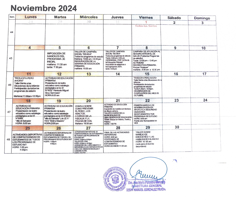 Agenda Noviembre Diciembre