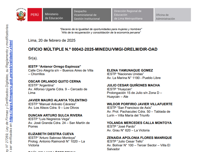 (📄 Oficio Múltiple N.º 00042-2025-MINEDU/VMGI-DRELM/DIR-OAD)