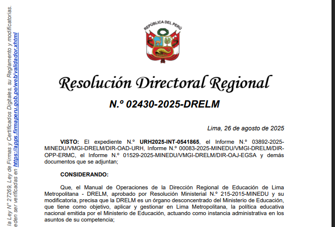 Resolución Directoral de la DRELM